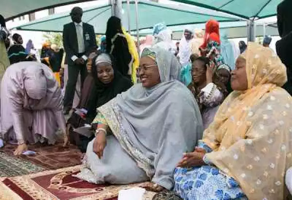 Photos Of Aisha Buhari And Her Granddaghter at Eid Prayer Ground